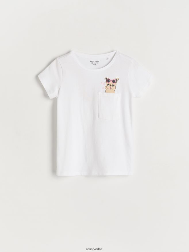 Reserved Girls Cotton T-Shirt With Pocket P6H08T1734 Apparel White