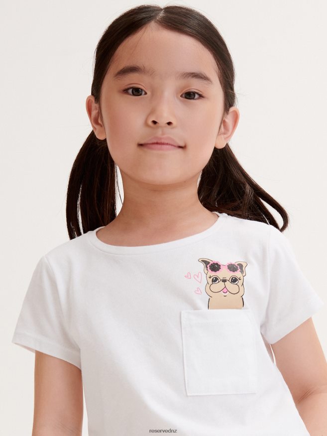 Reserved Girls Cotton T-Shirt With Pocket P6H08T1734 Apparel White