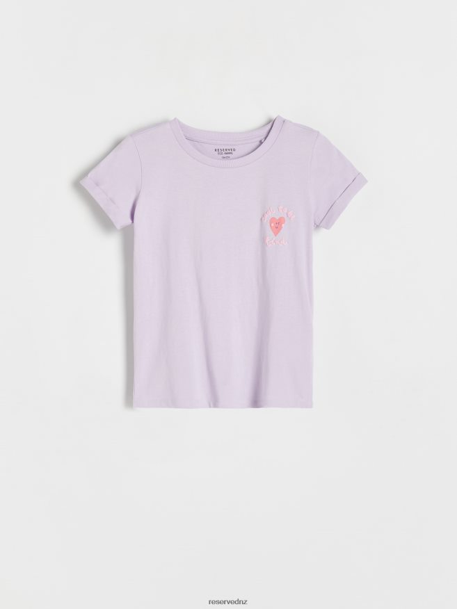 Reserved Girls Cotton T-Shirt With Print P6H08T1877 Apparel Lavender