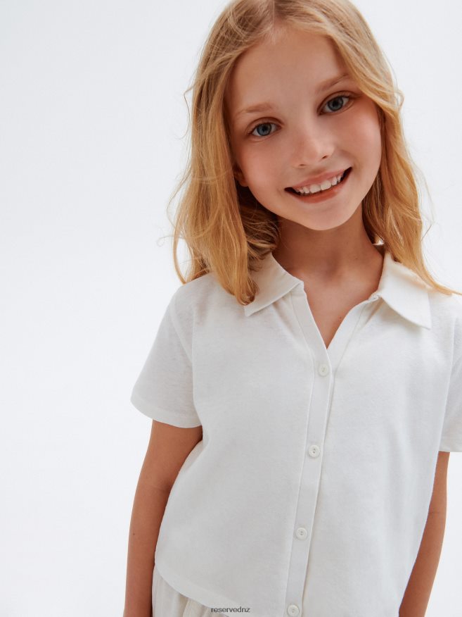 Reserved Girls Linen Blend T-Shirt P6H08T1841 Apparel Cream