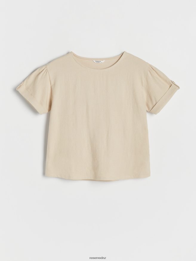 Reserved Girls Linen Blend T-Shirt P6H08T1995 Apparel Nude