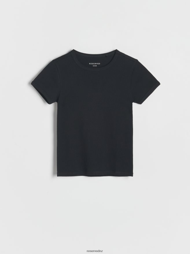 Reserved Girls Rib Knit Cotton Rich T-Shirt P6H08T1850 Apparel Black