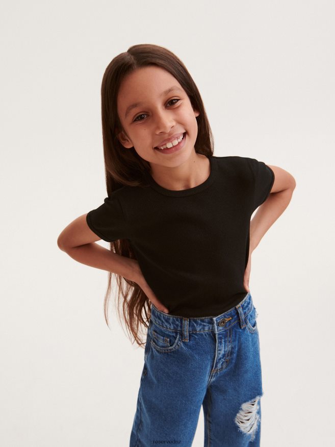 Reserved Girls Rib Knit Cotton Rich T-Shirt P6H08T1850 Apparel Black