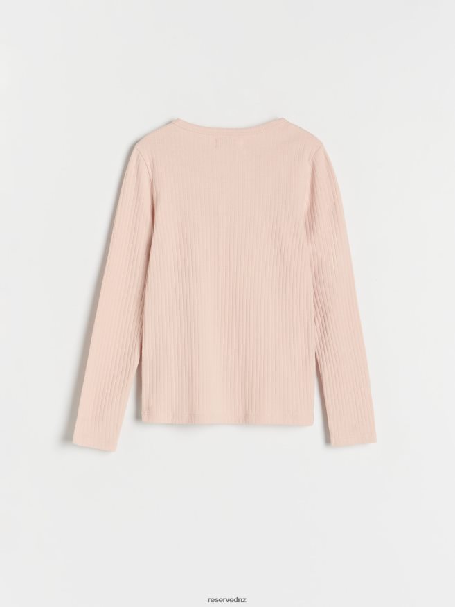 Reserved Girls Rib Knit Long Sleeve T-Shirt P6H08T1843 Apparel Dusty Rose
