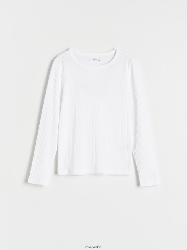 Reserved Girls Rib Knit Long Sleeve T-Shirt P6H08T1878 Apparel White