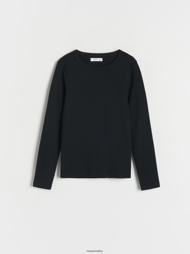 Reserved Girls Rib Knit Long Sleeve T-Shirt P6H08T1920 Apparel Black