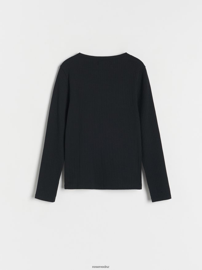 Reserved Girls Rib Knit Long Sleeve T-Shirt P6H08T1920 Apparel Black