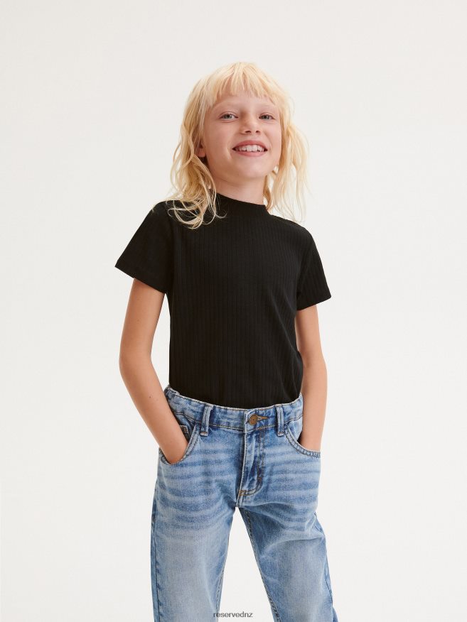 Reserved Girls Rib Knit T-Shirt P6H08T1833 Apparel Black