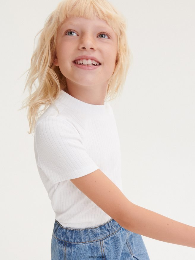 Reserved Girls Rib Knit T-Shirt P6H08T1861 Apparel White