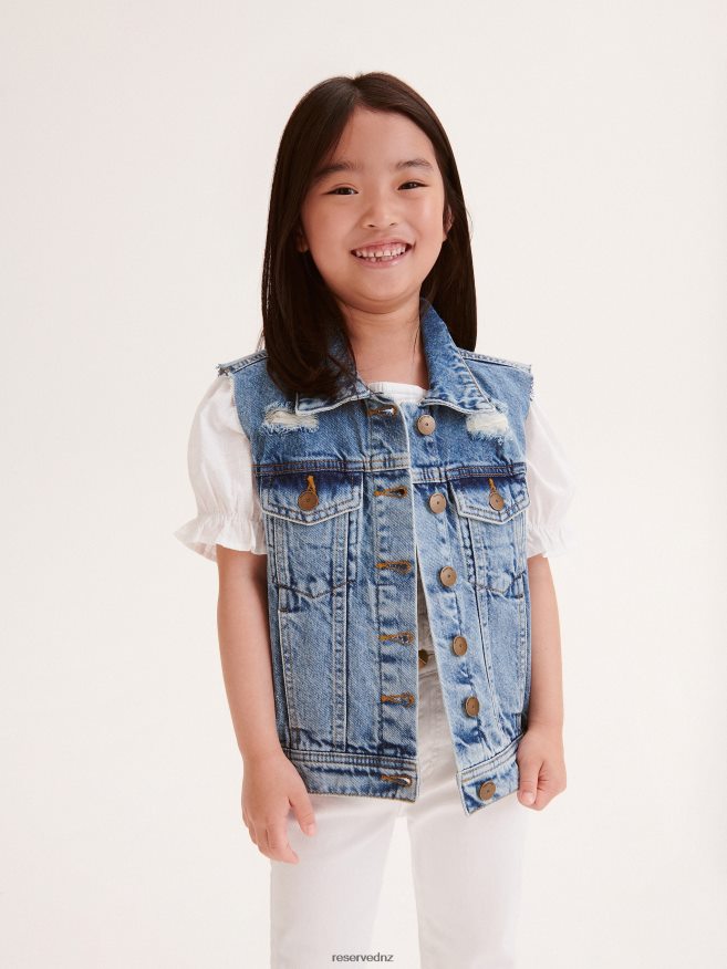 Reserved Girls Distressed Denim Vest P6H08T1890 Apparel Blue