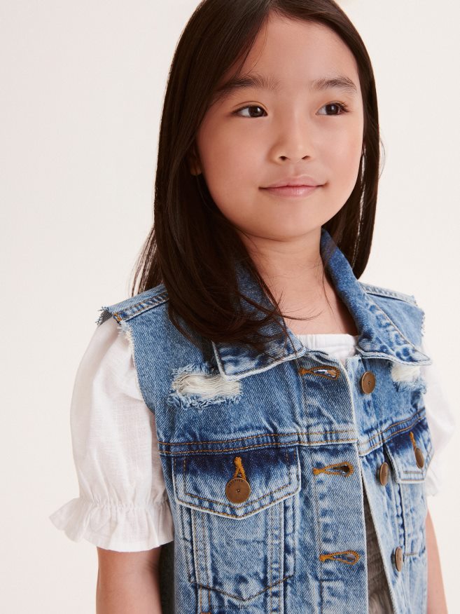 Reserved Girls Distressed Denim Vest P6H08T1890 Apparel Blue