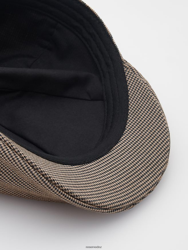 Reserved Men Dogtooth Print Flat Cap P6H08T1667 Accessory Beige