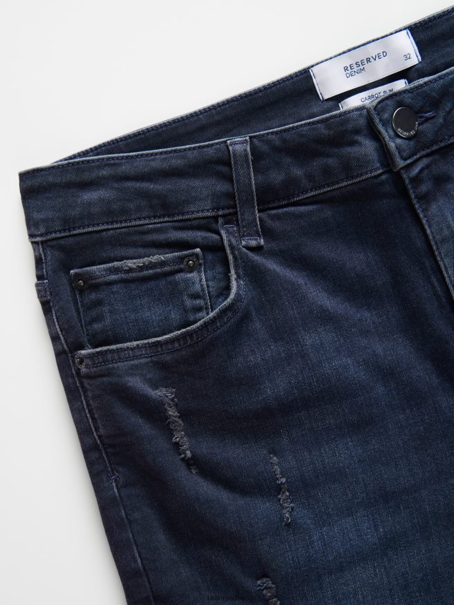 Reserved Men Ripped Leg Carrot Jeans P6H08T1580 Apparel Navy