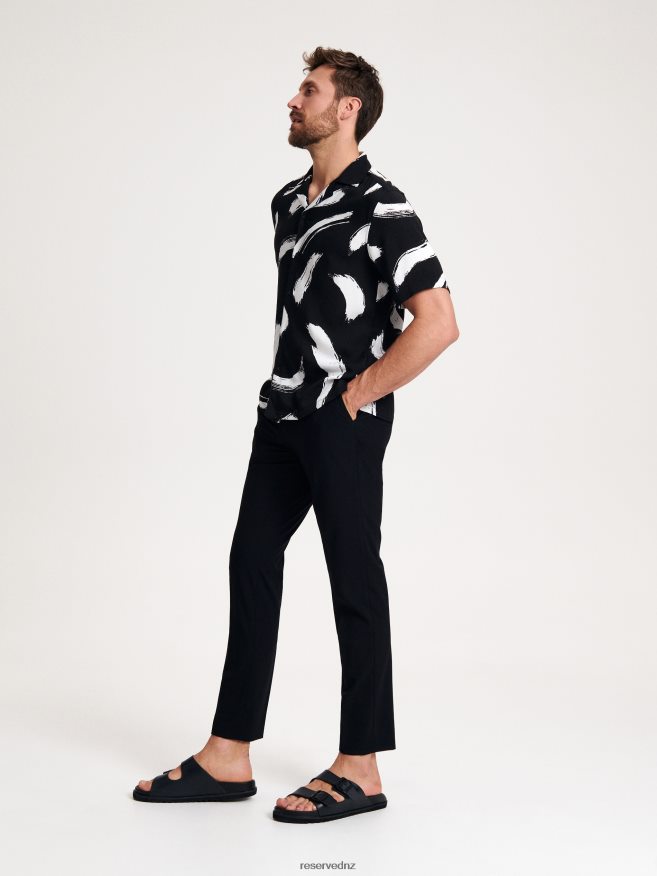 Reserved Men Pressed Crease Chino Slim Trousers P6H08T1506 Apparel Black