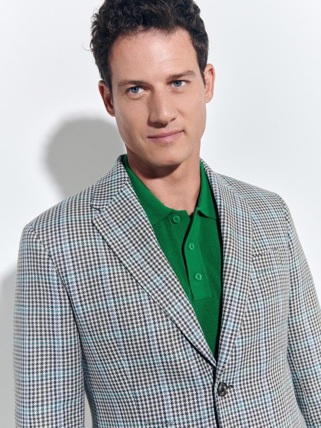 Reserved Men Slim Fit Check Blazer P6H08T1141 Apparel Aqua