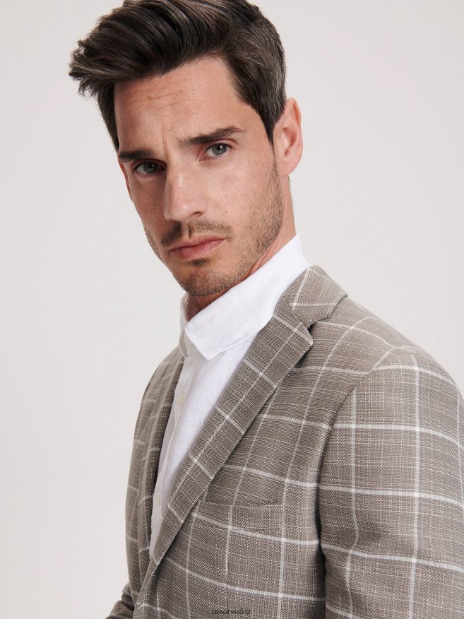 Reserved Men Slim Fit Check Blazer P6H08T1617 Apparel Beige