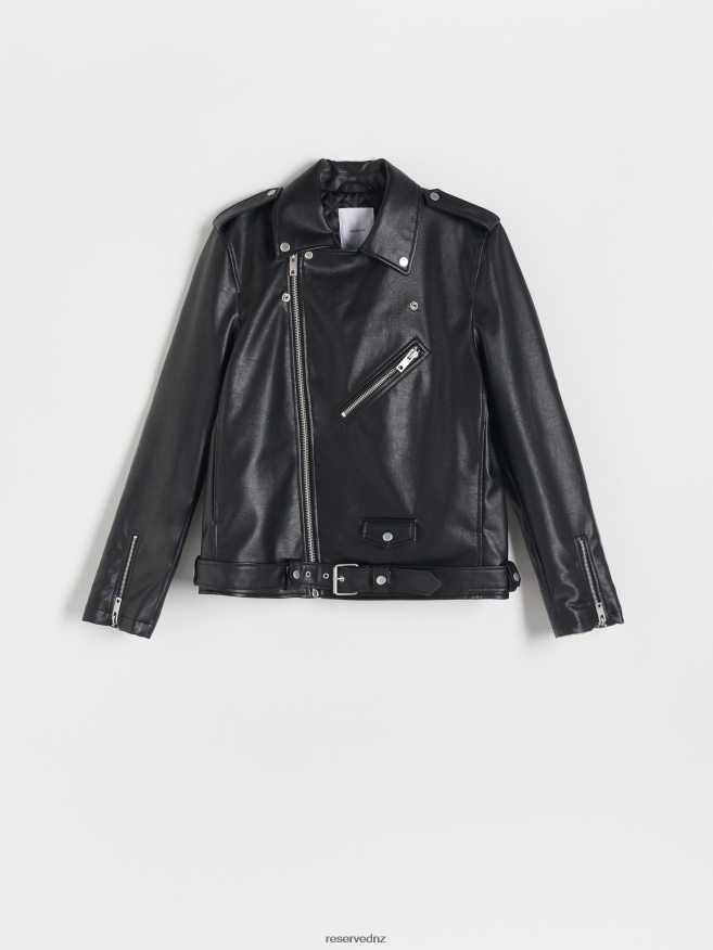 Reserved Men Faux Leather Biker Jacket P6H08T1626 Apparel Black