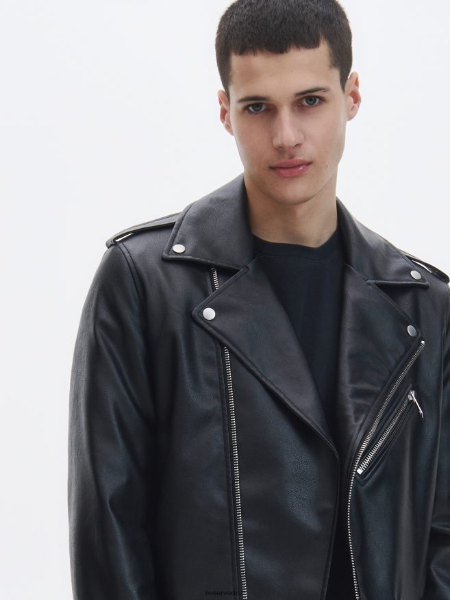 Reserved Men Faux Leather Jacket P6H08T1633 Apparel Black