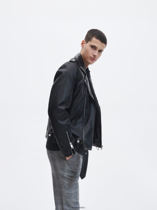 Reserved Men Faux Leather Jacket P6H08T1633 Apparel Black