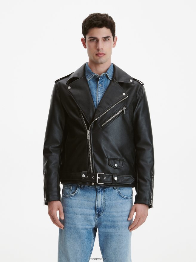 Reserved Men Faux Leather Jacket P6H08T1636 Apparel Black