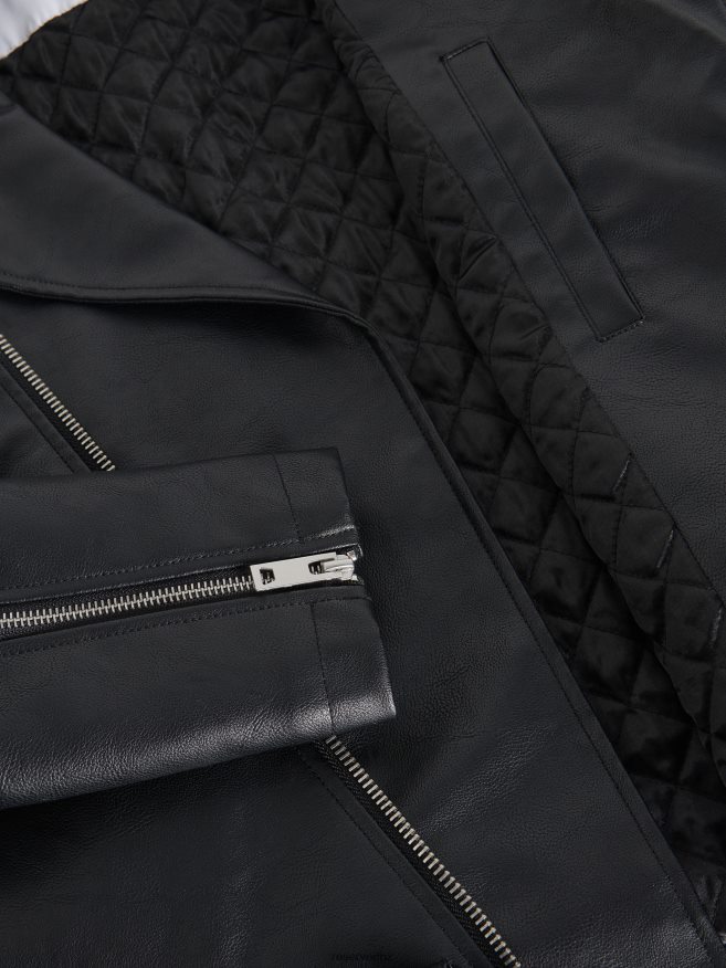 Reserved Men Faux Leather Jacket P6H08T1636 Apparel Black