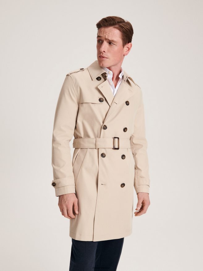 Reserved Men Short Trench Coat With Belt P6H08T1628 Apparel Beige