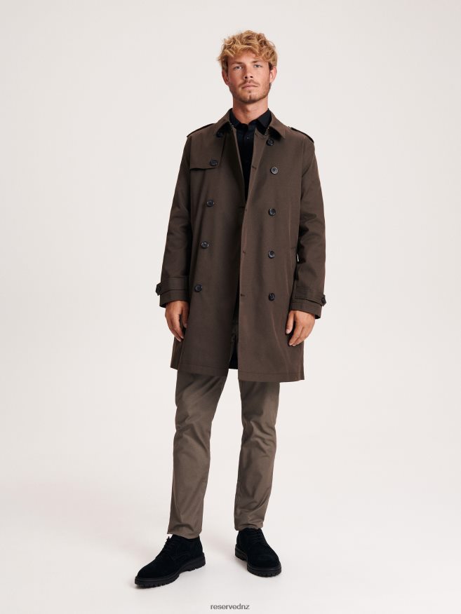 Reserved Men Short Trench Coat With Belt P6H08T1634 Apparel Dusty Brown