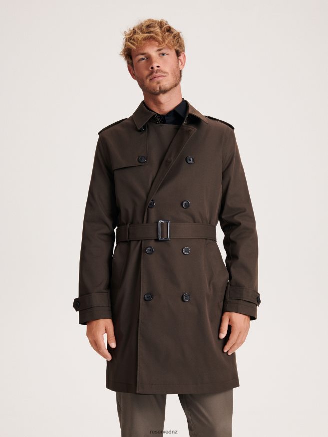 Reserved Men Short Trench Coat With Belt P6H08T1634 Apparel Dusty Brown