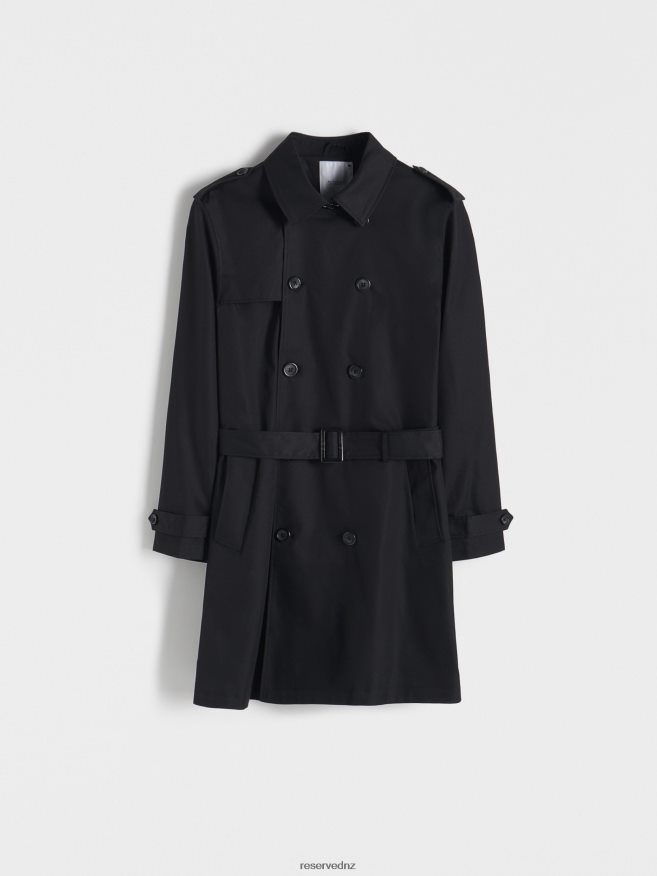 Reserved Men Short Trench Coat With Belt P6H08T1635 Apparel Black