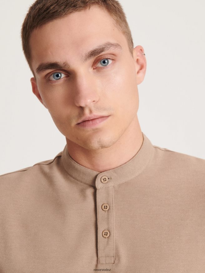 Reserved Men Regular Fit Polo Shirt With Stand Up Collar P6H08T1106 Apparel Beige