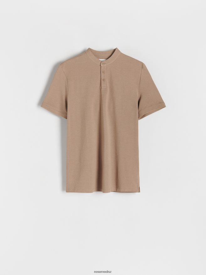 Reserved Men Regular Fit Polo Shirt With Stand Up Collar P6H08T1106 Apparel Beige