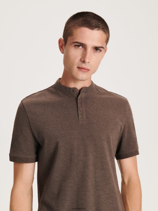 Reserved Men Regular Fit Polo Shirt With Stand Up Collar P6H08T1113 Apparel Brown