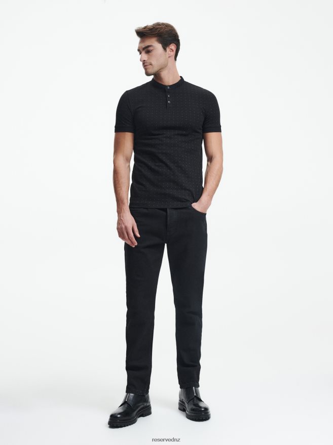 Reserved Men Slim Fit Polo Shirt With Low Stand Up Collar P6H08T1333 Apparel Black
