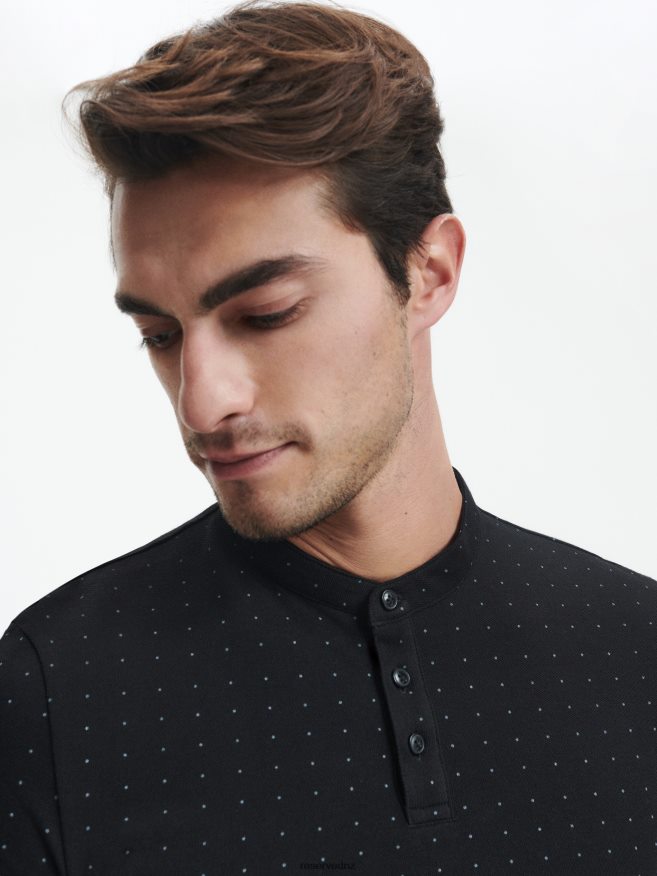 Reserved Men Slim Fit Polo Shirt With Low Stand Up Collar P6H08T1333 Apparel Black