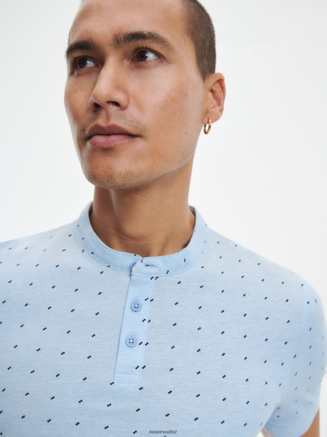 Reserved Men Slim Fit Polo Shirt With Low Stand Up Collar P6H08T1336 Apparel Light Blue