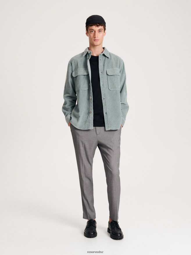 Reserved Men Corduroy Shirt P6H08T1372 Apparel Light Turquoise