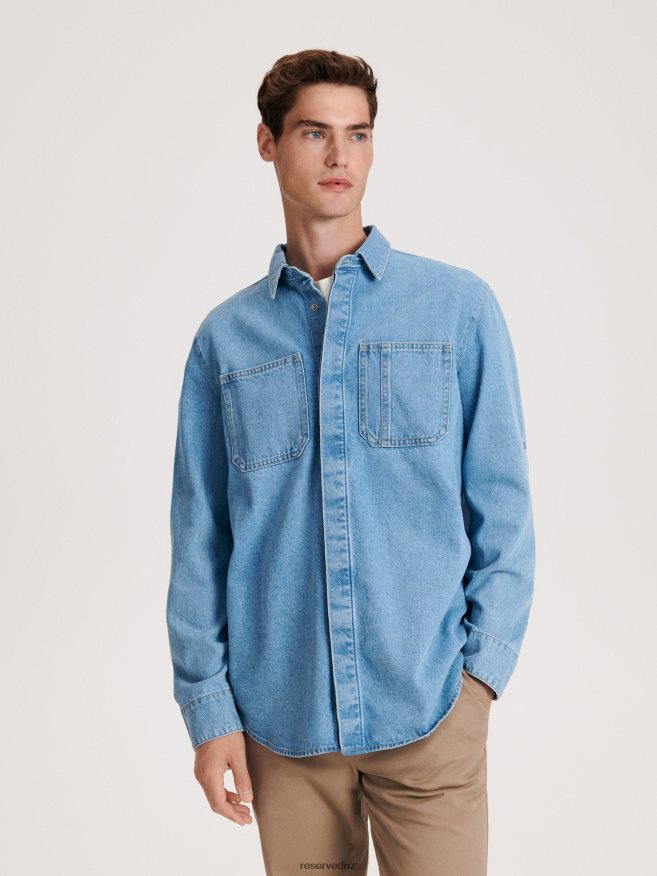 Reserved Men Regular Fit Denim Shirt P6H08T1358 Apparel Blue