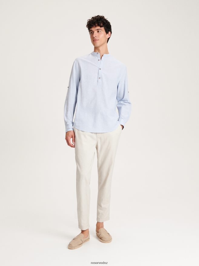 Reserved Men Regular Fit Linen Blend Shirt P6H08T1350 Apparel Pale Blue