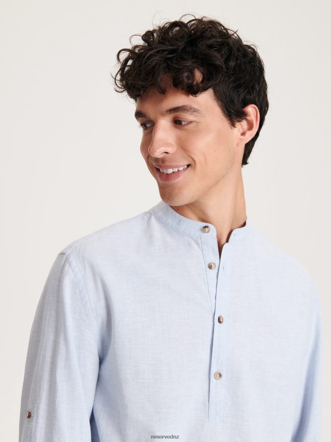 Reserved Men Regular Fit Linen Blend Shirt P6H08T1350 Apparel Pale Blue