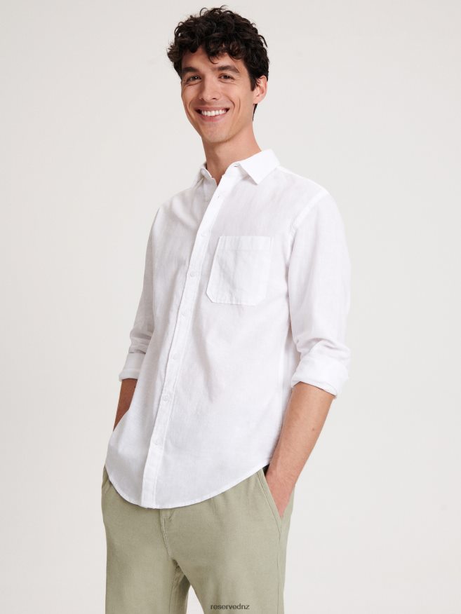 Reserved Men Regular Fit Linen Rich Shirt P6H08T1351 Apparel White
