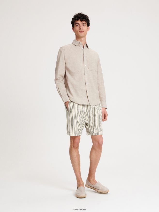 Reserved Men Regular Fit Linen Rich Shirt P6H08T1353 Apparel Beige