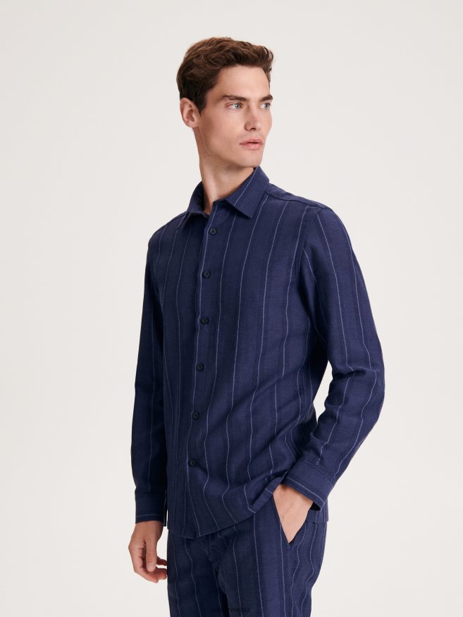 Reserved Men Regular Fit Striped Shirt P6H08T1367 Apparel Navy