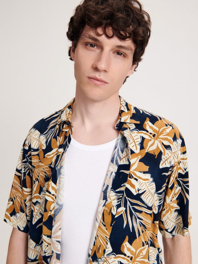 Reserved Men Regular Fit Viscose Shirt P6H08T1403 Apparel Navy