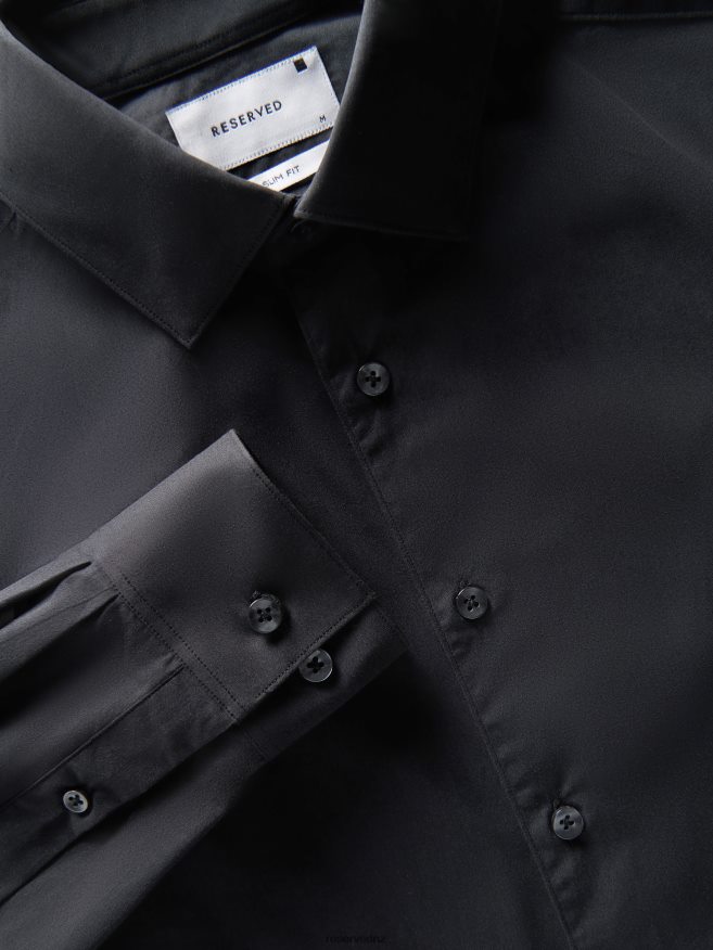 Reserved Men Slim Fit Cotton Shirt P6H08T1409 Apparel Black