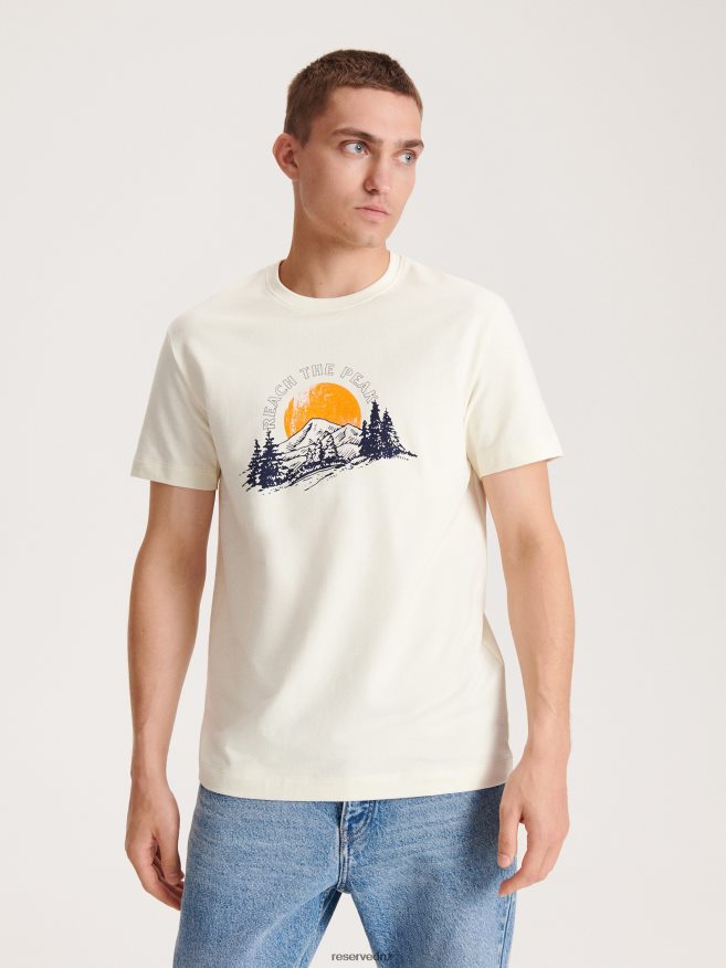 Reserved Men Comfortable Regular Fit T-Shirt With Print P6H08T1165 Apparel Cream