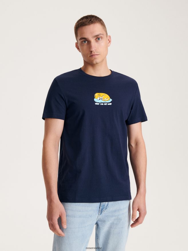 Reserved Men Comfortable Regular Fit T-Shirt With Print P6H08T1192 Apparel Navy