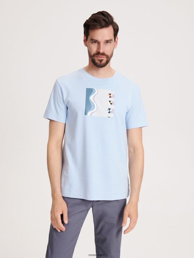 Reserved Men Fashion Regular Fit T-Shirt With Print P6H08T1276 Apparel Light Blue