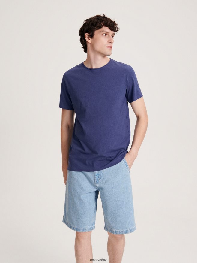 Reserved Men Linen Blend T-Shirt P6H08T1269 Apparel Navy