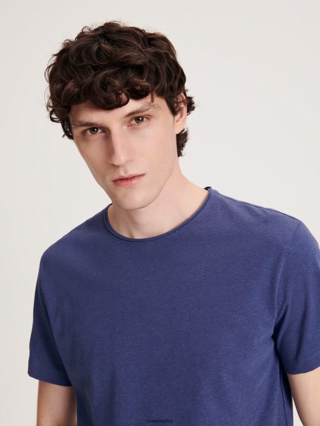 Reserved Men Linen Blend T-Shirt P6H08T1269 Apparel Navy