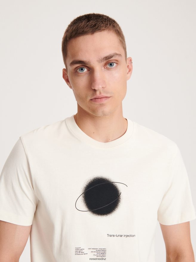 Reserved Men New Regular Fit T-Shirt With Print P6H08T1230 Apparel Cream